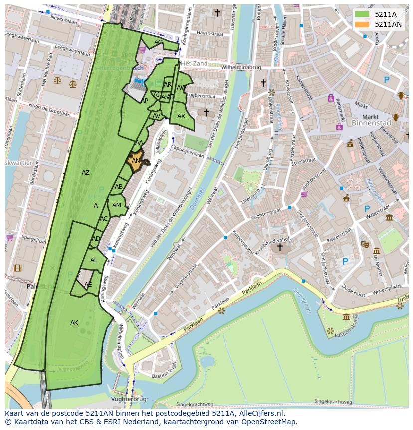 Afbeelding van het postcodegebied 5211 AN op de kaart.