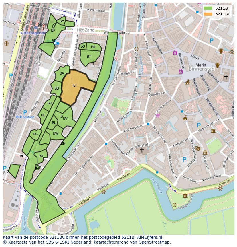 Afbeelding van het postcodegebied 5211 BC op de kaart.