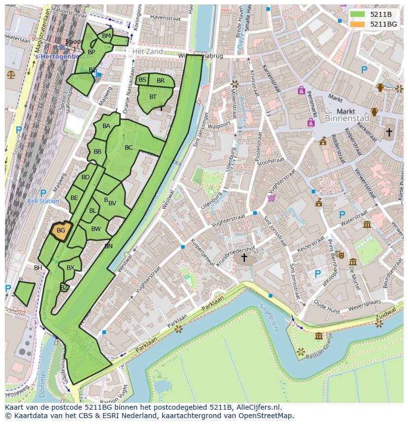 Afbeelding van het postcodegebied 5211 BG op de kaart.