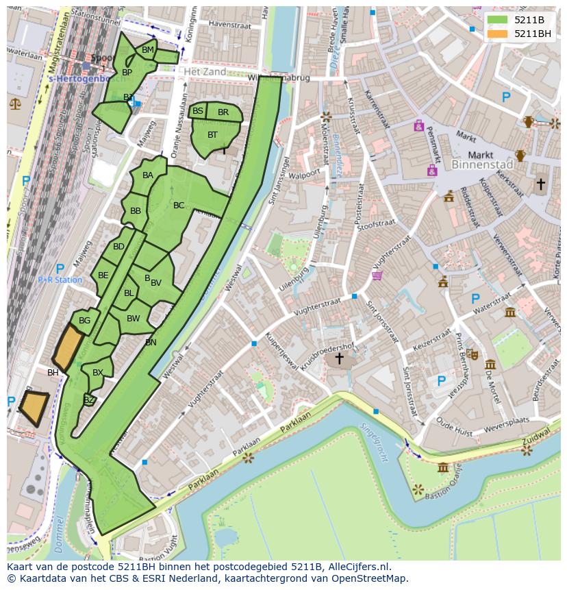 Afbeelding van het postcodegebied 5211 BH op de kaart.