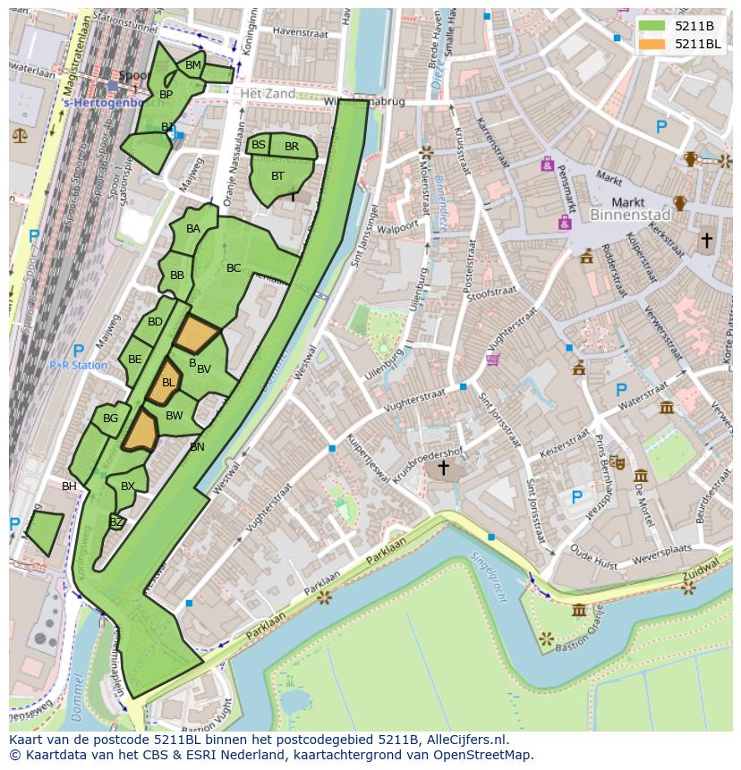 Afbeelding van het postcodegebied 5211 BL op de kaart.