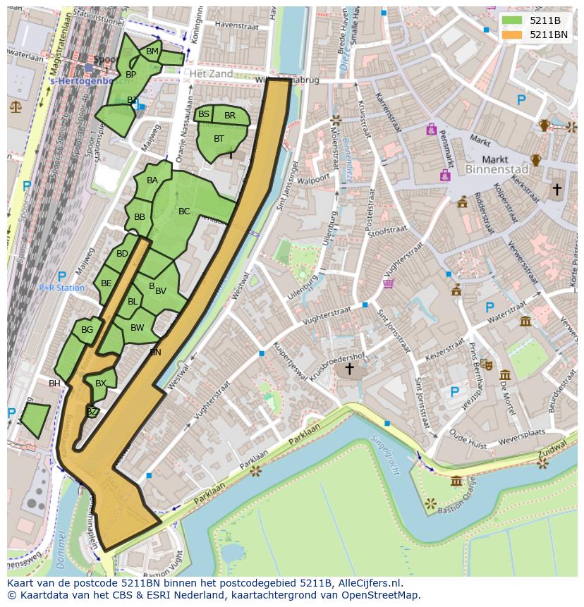 Afbeelding van het postcodegebied 5211 BN op de kaart.