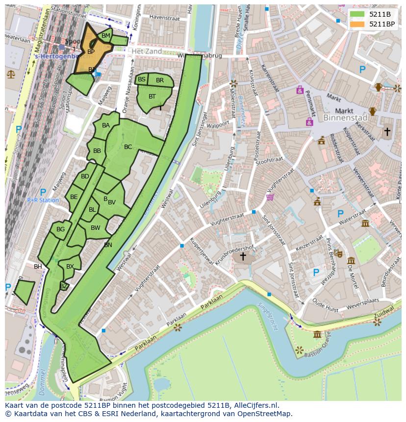 Afbeelding van het postcodegebied 5211 BP op de kaart.
