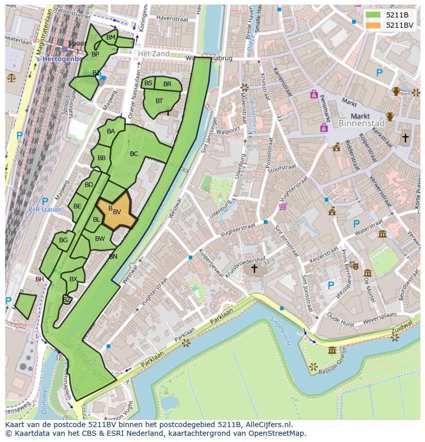 Afbeelding van het postcodegebied 5211 BV op de kaart.