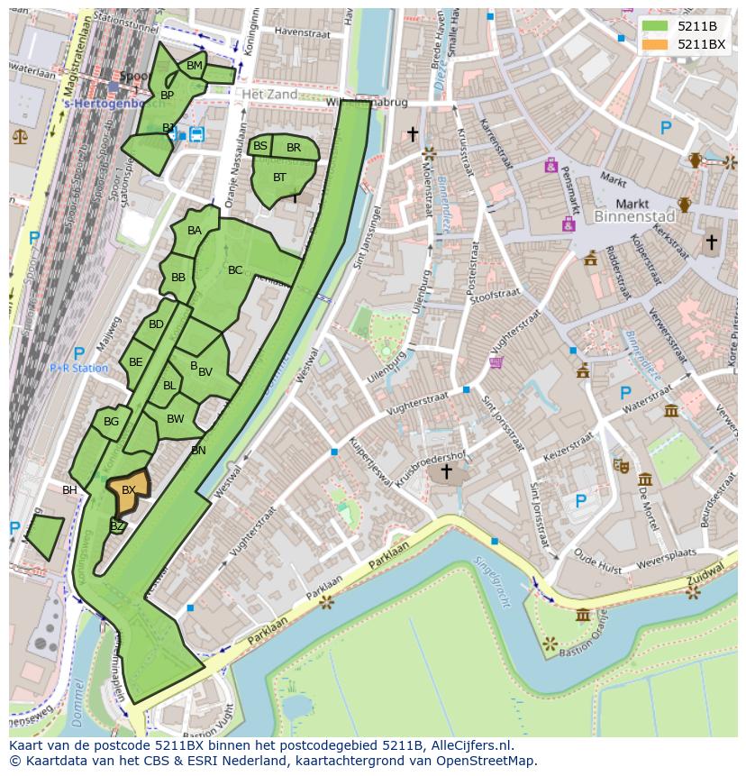 Afbeelding van het postcodegebied 5211 BX op de kaart.