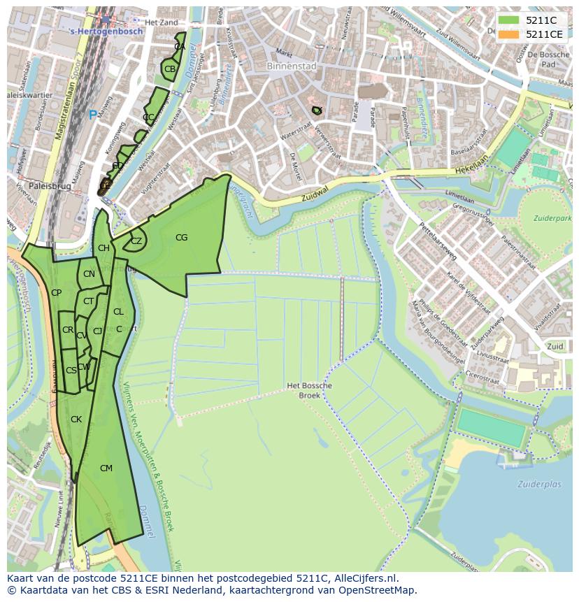 Afbeelding van het postcodegebied 5211 CE op de kaart.