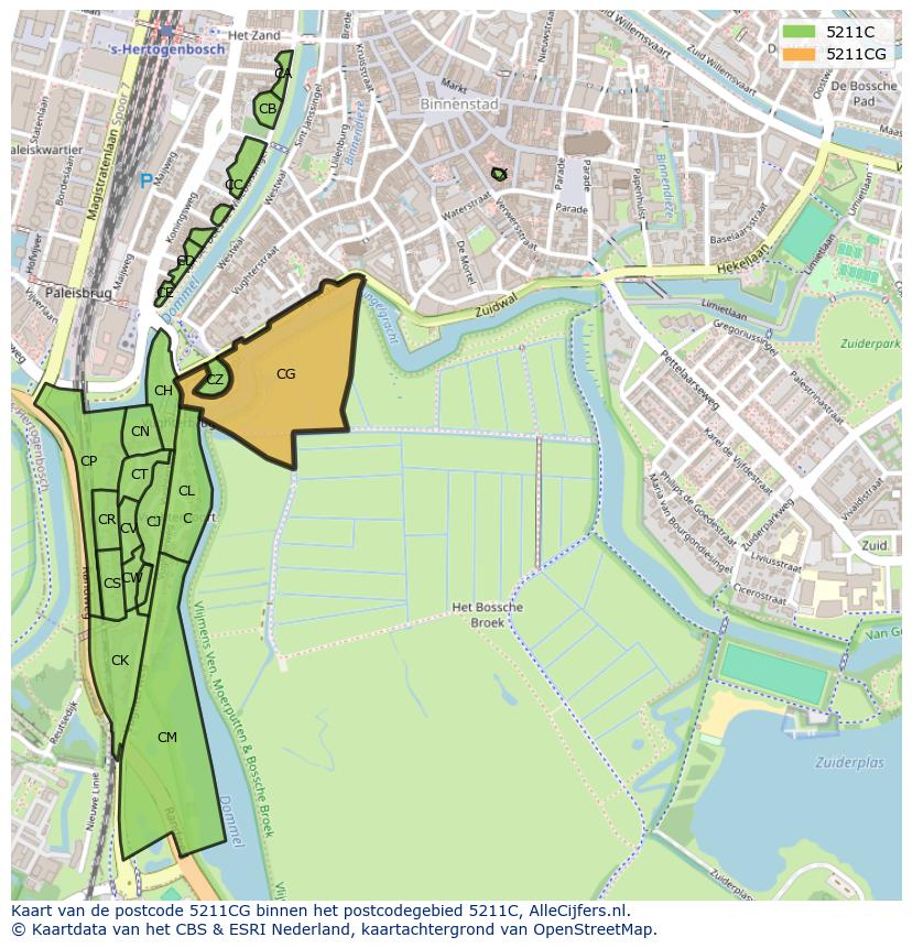 Afbeelding van het postcodegebied 5211 CG op de kaart.