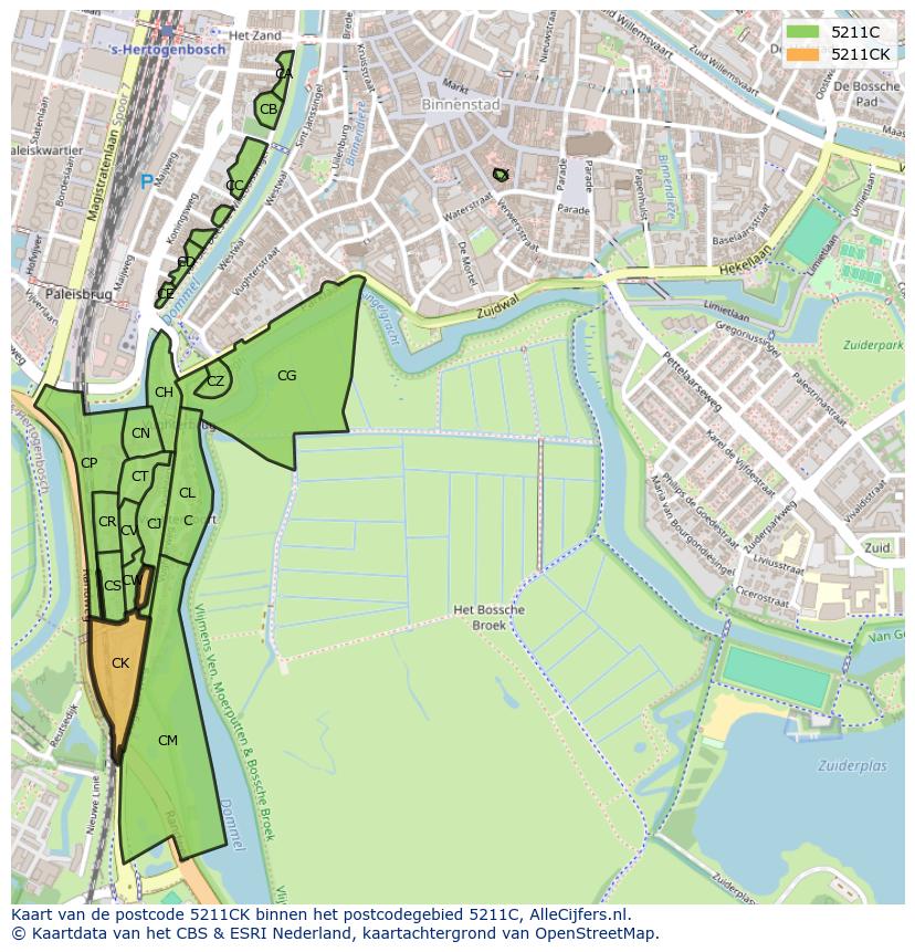 Afbeelding van het postcodegebied 5211 CK op de kaart.