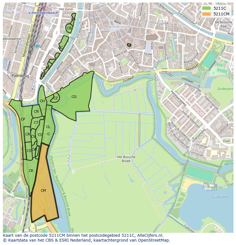 Afbeelding van het postcodegebied 5211 CM op de kaart.