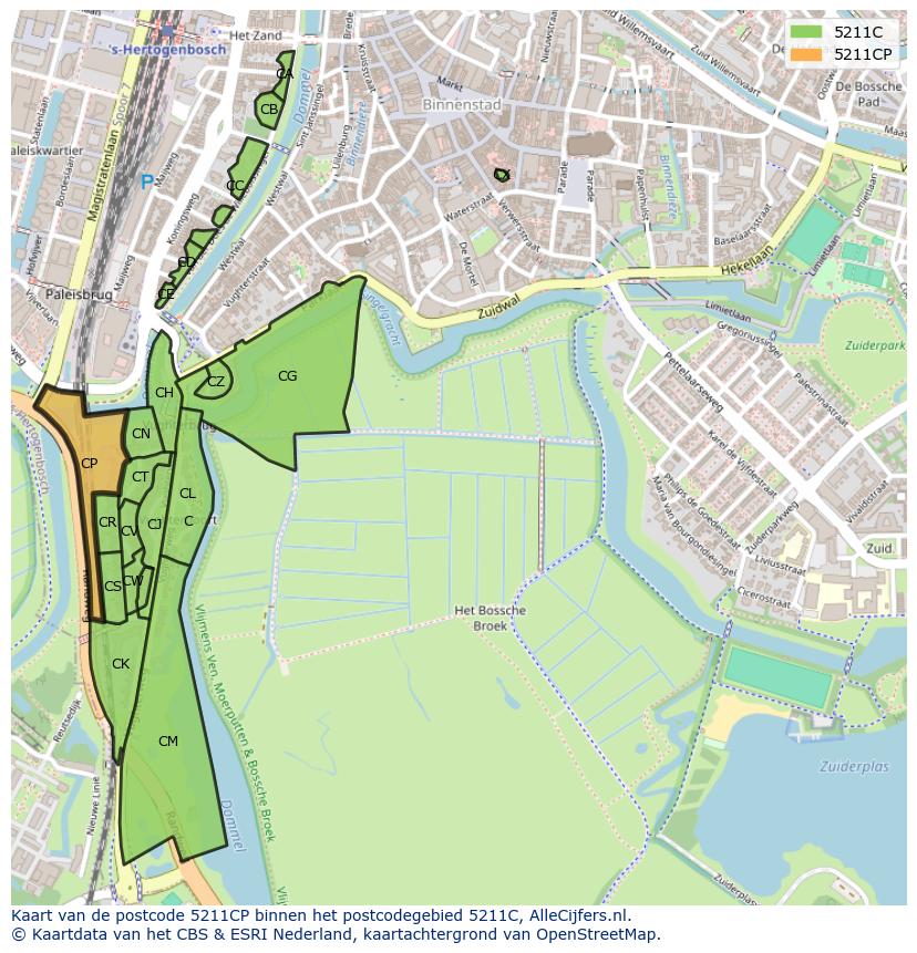 Afbeelding van het postcodegebied 5211 CP op de kaart.