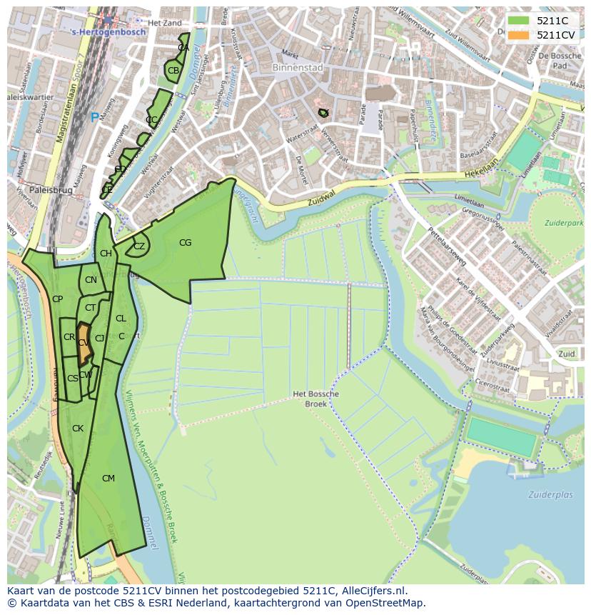 Afbeelding van het postcodegebied 5211 CV op de kaart.