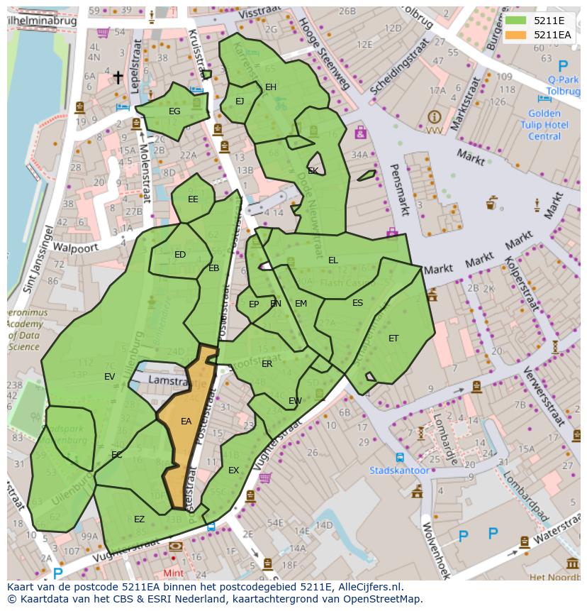 Afbeelding van het postcodegebied 5211 EA op de kaart.