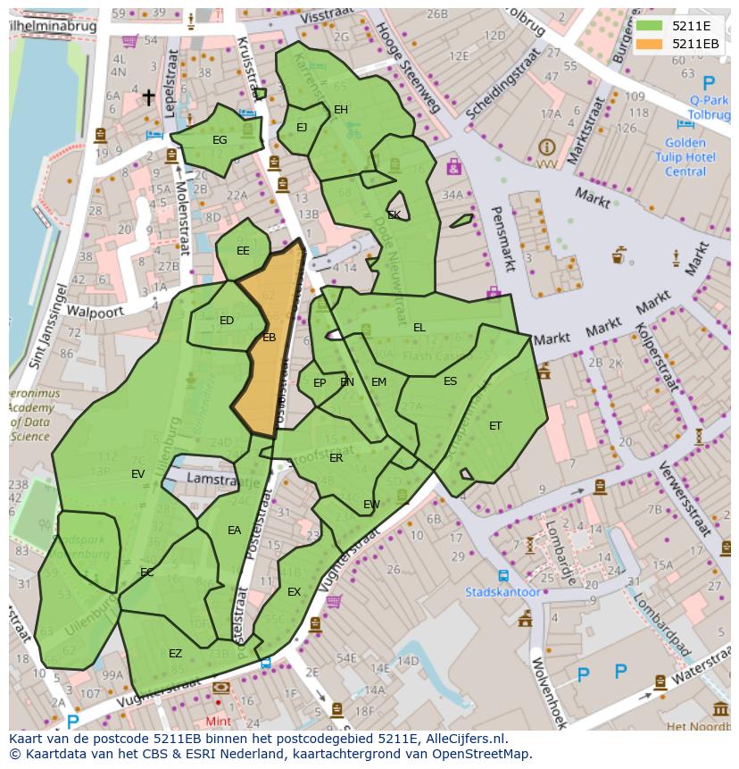 Afbeelding van het postcodegebied 5211 EB op de kaart.