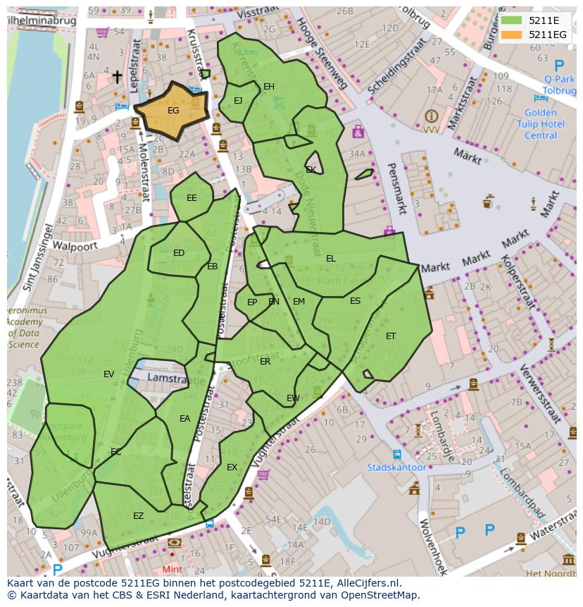 Afbeelding van het postcodegebied 5211 EG op de kaart.