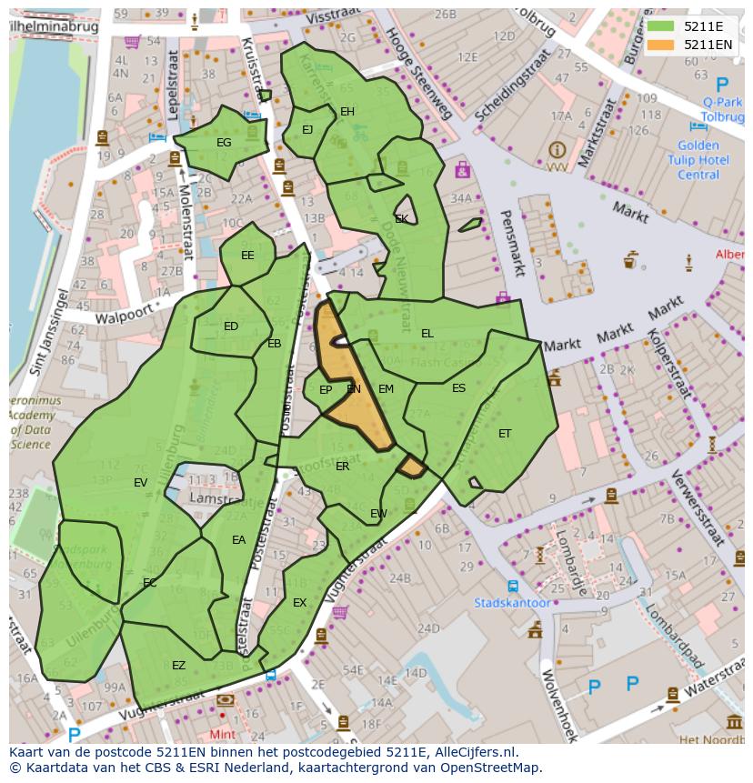 Afbeelding van het postcodegebied 5211 EN op de kaart.