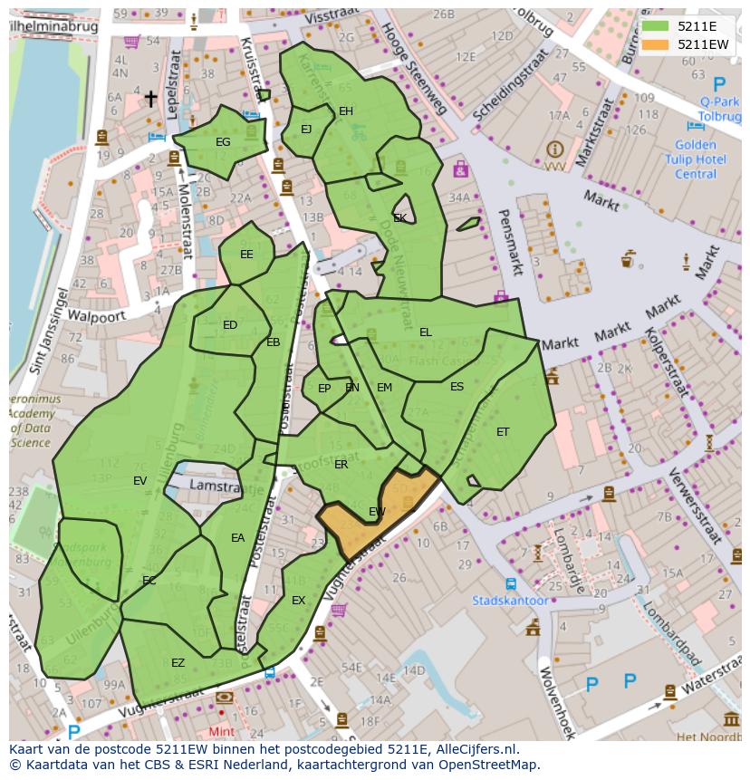 Afbeelding van het postcodegebied 5211 EW op de kaart.
