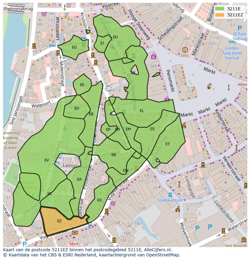 Afbeelding van het postcodegebied 5211 EZ op de kaart.