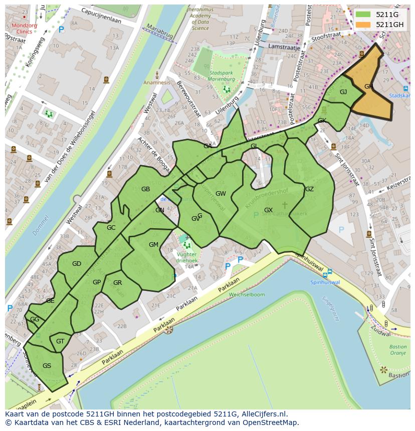 Afbeelding van het postcodegebied 5211 GH op de kaart.