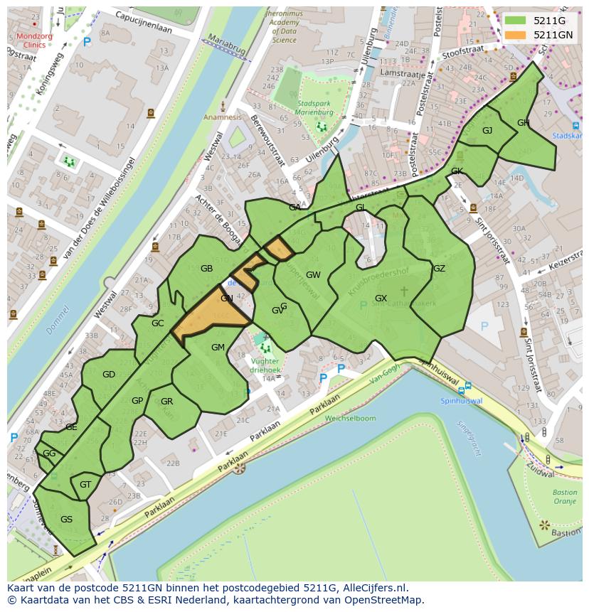 Afbeelding van het postcodegebied 5211 GN op de kaart.