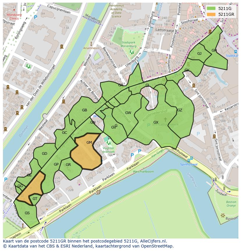 Afbeelding van het postcodegebied 5211 GR op de kaart.