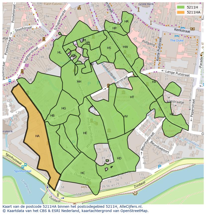 Afbeelding van het postcodegebied 5211 HA op de kaart.
