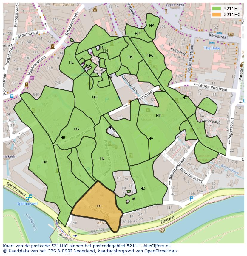 Afbeelding van het postcodegebied 5211 HC op de kaart.
