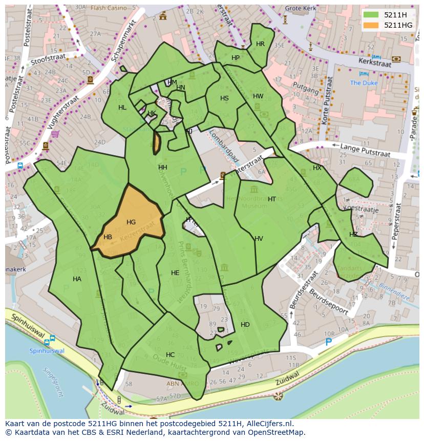 Afbeelding van het postcodegebied 5211 HG op de kaart.