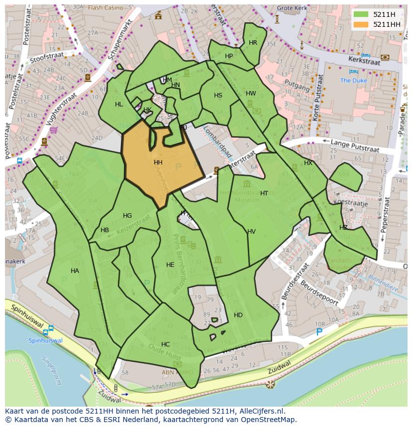 Afbeelding van het postcodegebied 5211 HH op de kaart.