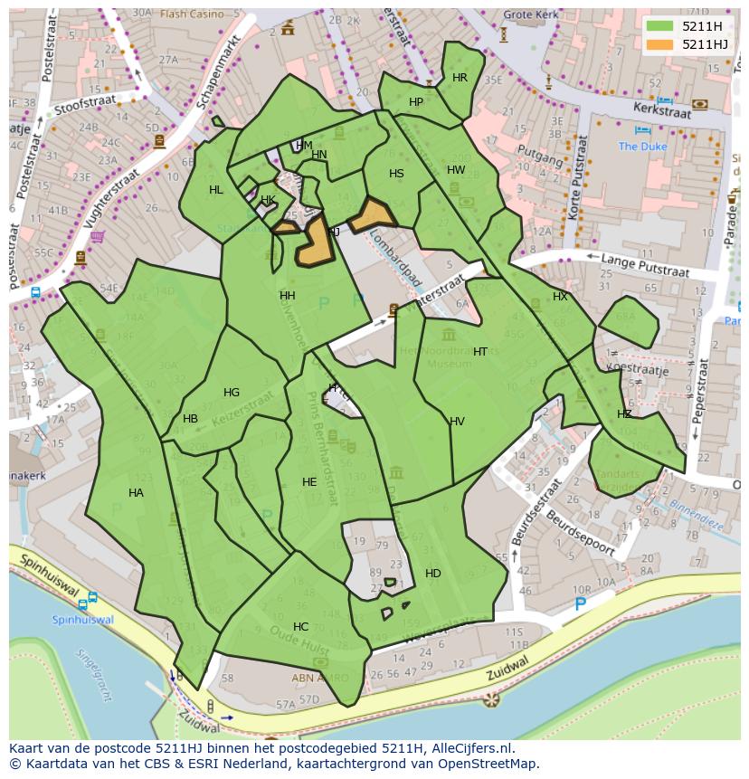 Afbeelding van het postcodegebied 5211 HJ op de kaart.