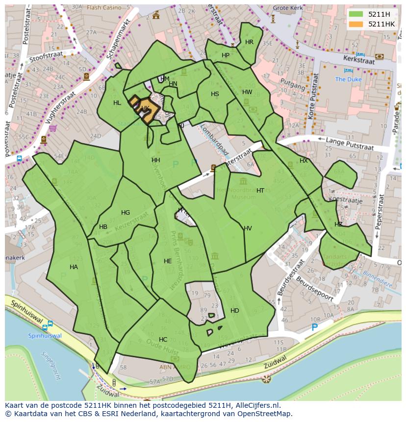 Afbeelding van het postcodegebied 5211 HK op de kaart.