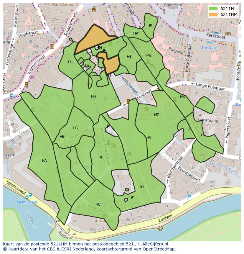 Afbeelding van het postcodegebied 5211 HM op de kaart.