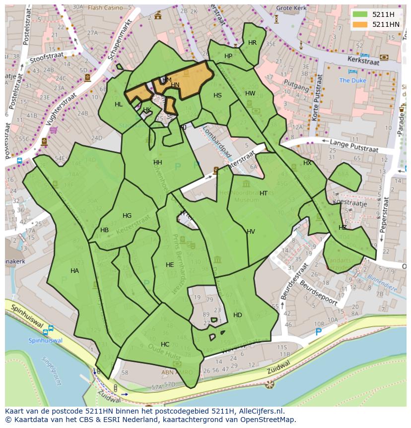 Afbeelding van het postcodegebied 5211 HN op de kaart.