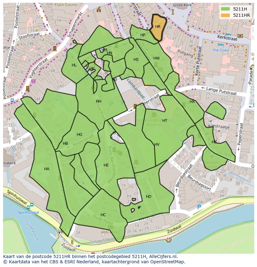 Afbeelding van het postcodegebied 5211 HR op de kaart.