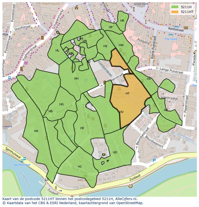 Afbeelding van het postcodegebied 5211 HT op de kaart.