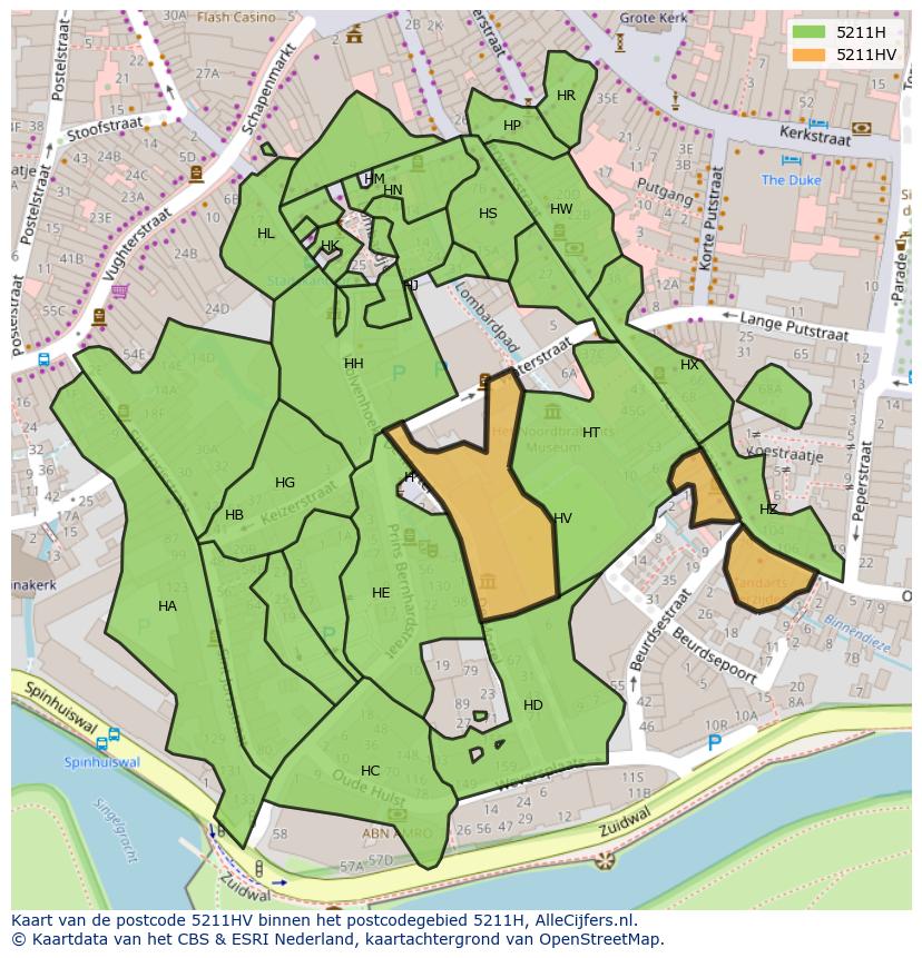 Afbeelding van het postcodegebied 5211 HV op de kaart.
