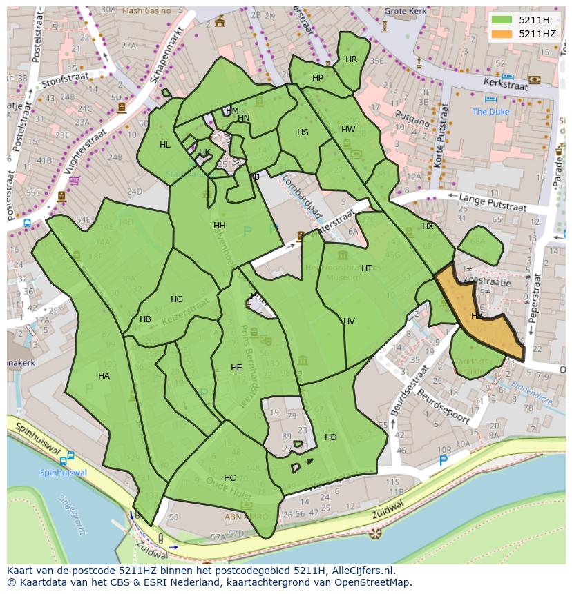 Afbeelding van het postcodegebied 5211 HZ op de kaart.