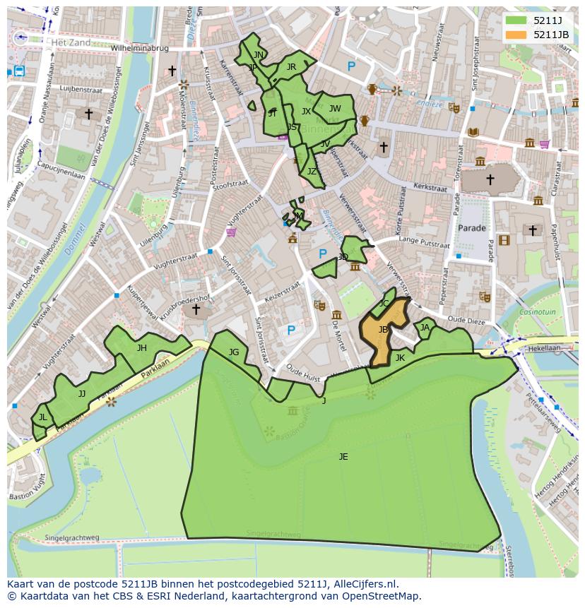 Afbeelding van het postcodegebied 5211 JB op de kaart.