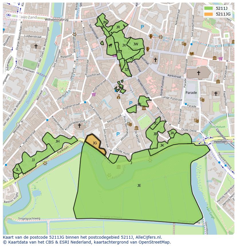 Afbeelding van het postcodegebied 5211 JG op de kaart.