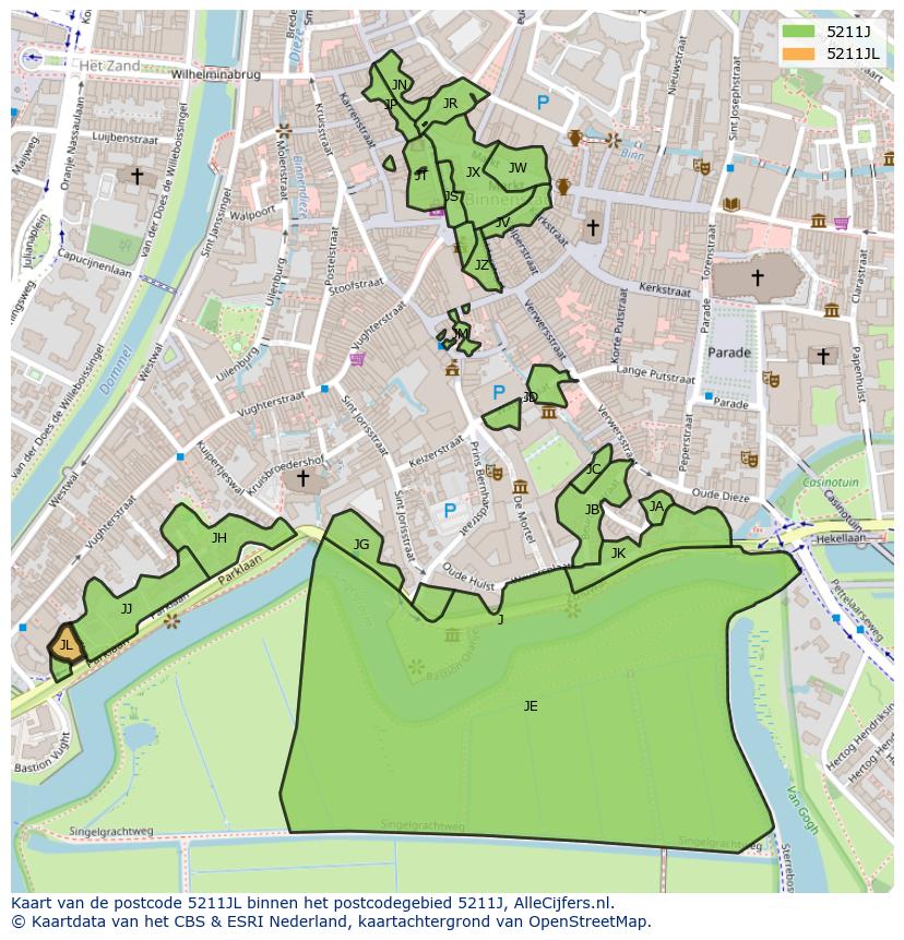 Afbeelding van het postcodegebied 5211 JL op de kaart.