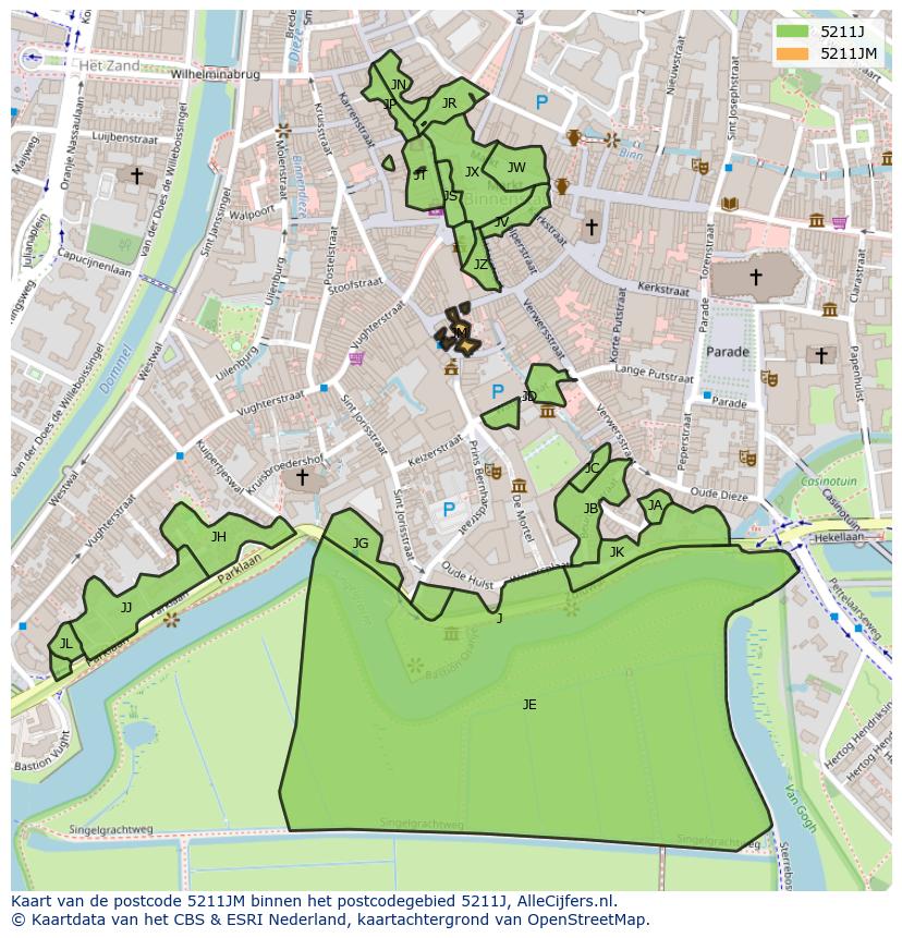 Afbeelding van het postcodegebied 5211 JM op de kaart.