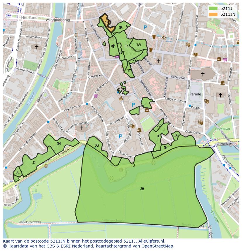 Afbeelding van het postcodegebied 5211 JN op de kaart.