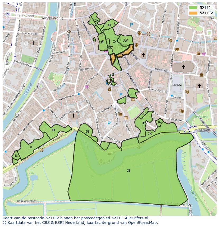 Afbeelding van het postcodegebied 5211 JV op de kaart.