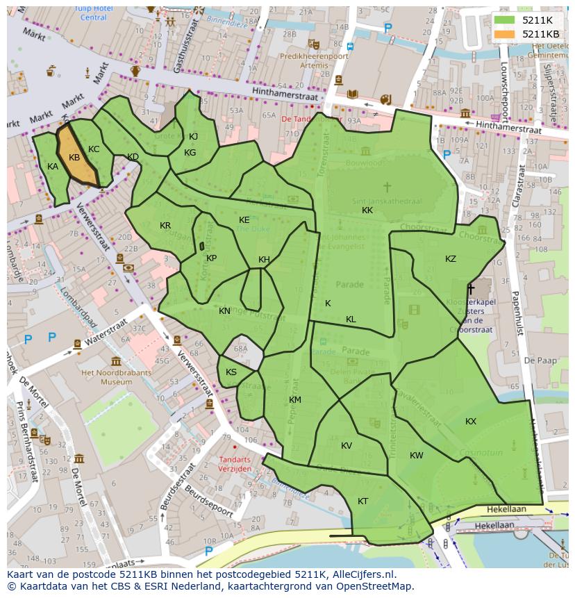 Afbeelding van het postcodegebied 5211 KB op de kaart.