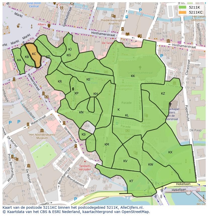 Afbeelding van het postcodegebied 5211 KC op de kaart.