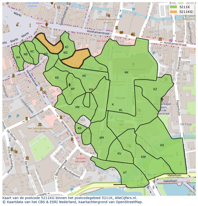 Afbeelding van het postcodegebied 5211 KG op de kaart.