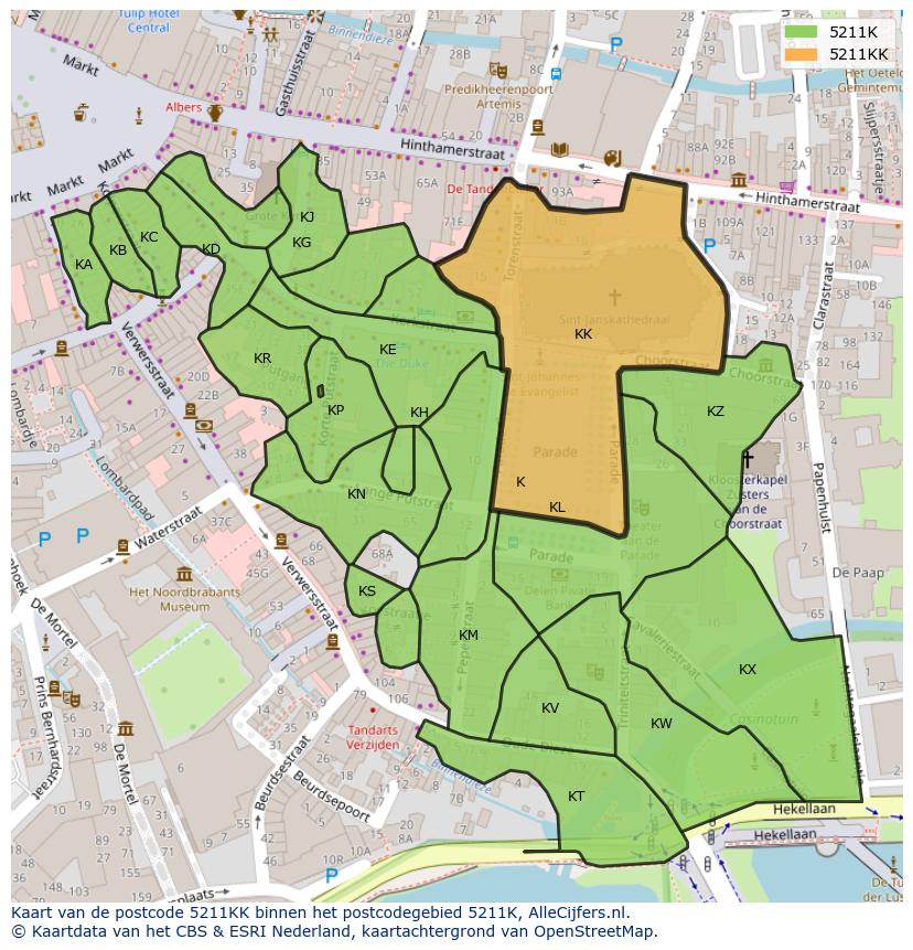 Afbeelding van het postcodegebied 5211 KK op de kaart.