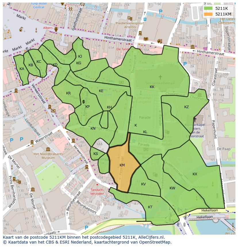 Afbeelding van het postcodegebied 5211 KM op de kaart.