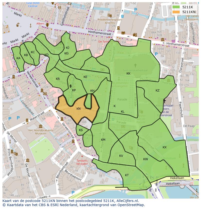 Afbeelding van het postcodegebied 5211 KN op de kaart.