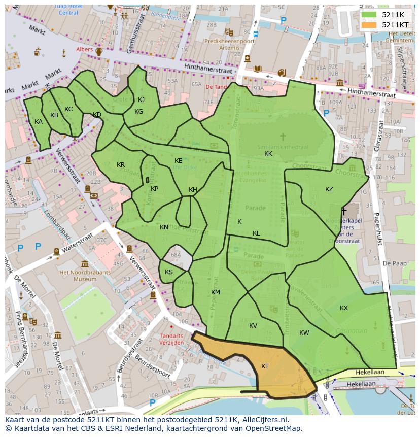 Afbeelding van het postcodegebied 5211 KT op de kaart.