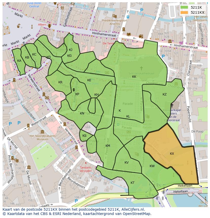 Afbeelding van het postcodegebied 5211 KX op de kaart.